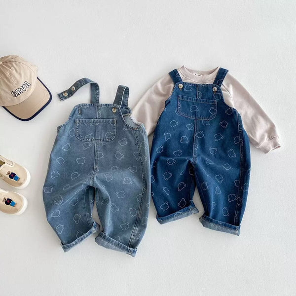 Cute Bear Print Denim Overalls One-Piece Alex + Nova 