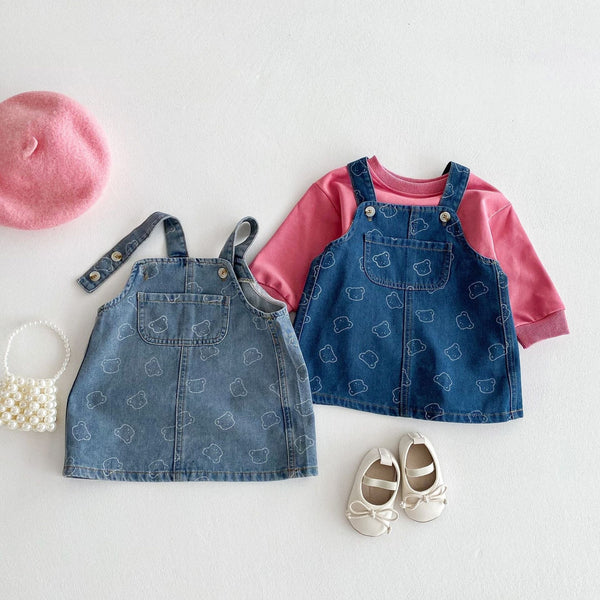 Cute Bear Print Denim Suspender Dress Dresses Alex + Nova 
