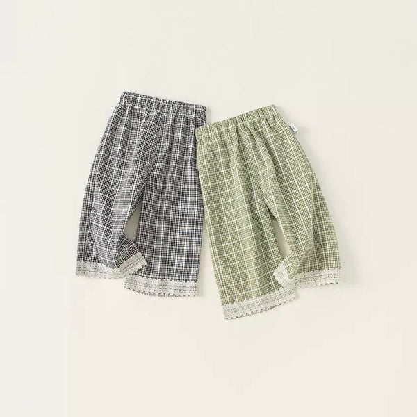 Sweet Plaid Lace Summer Wide-Leg Pants Bottom Alex + Nova 