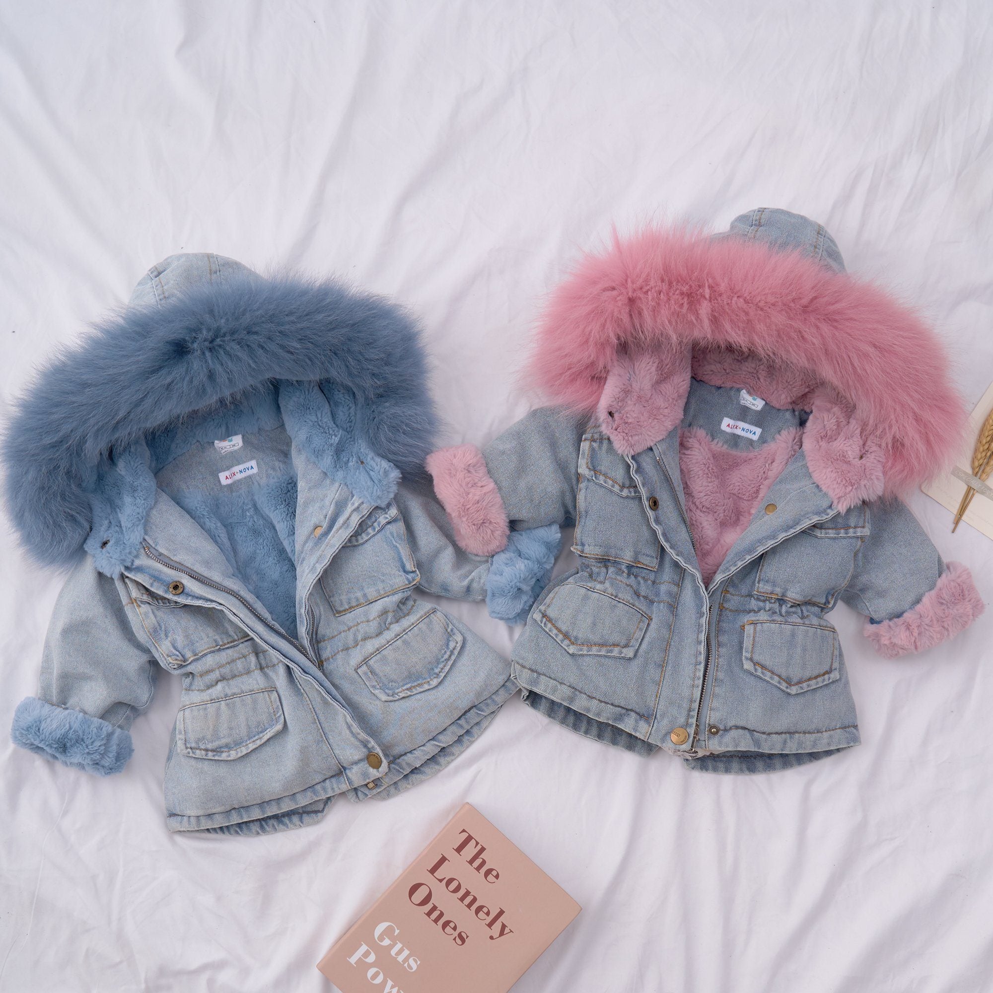 Holly Oversized Denim Fur Hooded Winter Coat Jacket – Alex + Nova